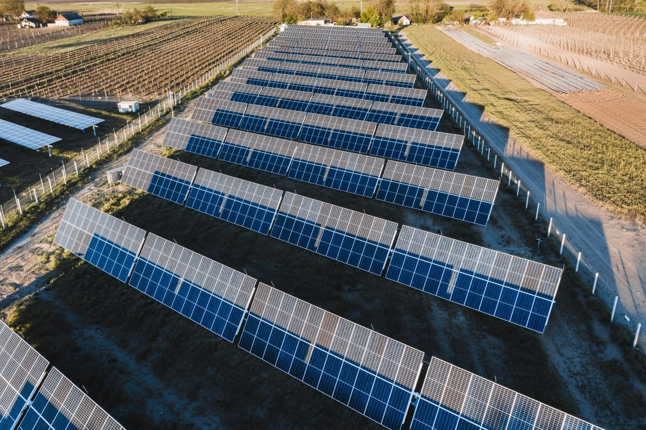 Solar farm aerial view
