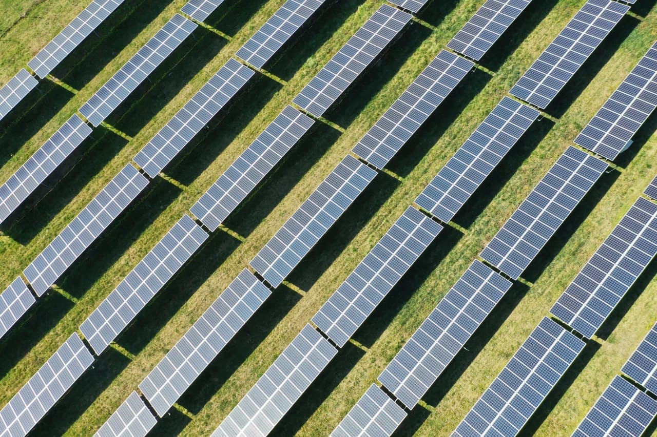 Solar farm at sunset